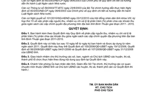 Quyết định 53/2010/QĐ-UBND phân cấp thu chi tỷ lệ phân chia ngân sách Bình Thuận 2011-2015