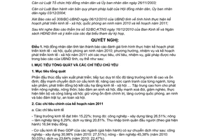 Nghị quyết 24/2010/NQ-HĐND thông qua Kế hoạch phát triển kinh tế xã hội năm 2011