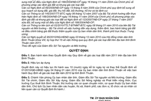 Quyết định 54/2010/QĐ-UBND giá đất năm 2011 tại tỉnh Bình Thuận