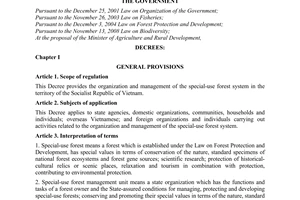 Decree No. 117/2010/ND-CP on organization and management of the special-use fore