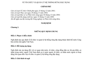 Nghị định 117/2010/NĐ-CP tổ chức quản lý hệ thống rừng đặc dụng