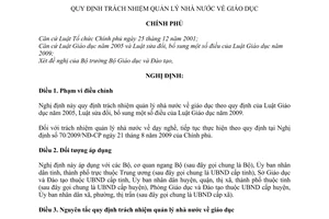 Nghị định 115/2010/NĐ-CP trách nhiệm quản lý nhà nước giáo dục