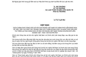 Thông báo hiệu lực Hiệp định tiếp tục hợp tác trong lĩnh vực thăm dò địa