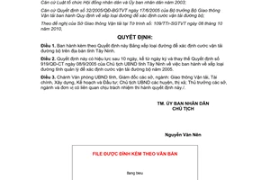 Quyết định 61/2010/QĐ-UBND bảng xếp loại đường xác định cước vận tải đường bộ