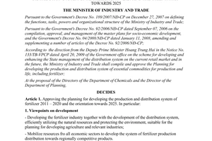 Decision No. 6868/QD-BCT approving the planning for developing the production
