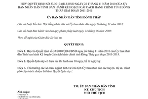 Quyết định 38/2010/QĐ-UBND Kế hoạch cải cách hành chính Đồng Tháp