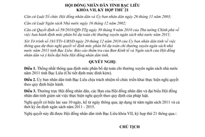 Nghị quyết 29/2010/NQ-HĐND phân bổ dự toán chi thường xuyên NSNN Bạc Liêu