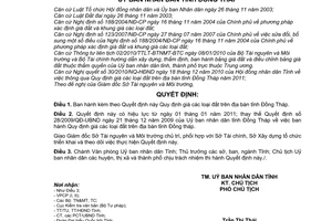 Quyết định 39/2010/QĐ-UBND giá đất trên địa bàn tỉnh Đồng Tháp