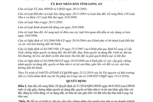 Quyết định 64/2010/QĐ-UBND sửa đổi cấp Giấy chứng nhận quyền sử dụng đất Long An