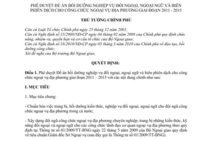 Quyết định 2375/QĐ-TTg  phê duyệt Đề án bồi dưỡng nghiệp vụ đối ngoại