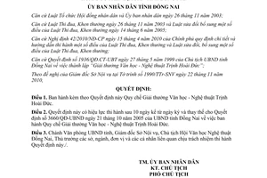 Quyết định 80/2010/QĐ-UBND Giải thưởng Văn học Nghệ thuật Trịnh Hoài Đức