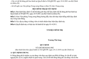 Quyết định 342-QĐ/TW  chế độ đảng phí