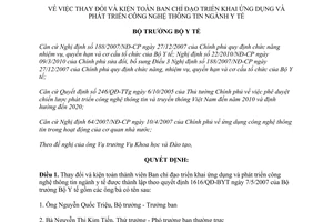 Quyết định 5223/QĐ-BYT thay đổi và kiện toàn Ban chỉ đạo triển khai ứng dụng