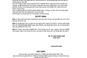 Quyết định 4498/2010/QĐ-UBND giá đất năm 2011