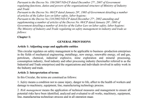 Circular No. 43/2010/TT-BCT regulations on safety management in industry