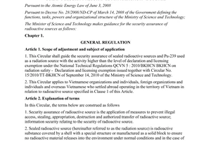 Circular No.23/2010/TT-BKHCN guiding security assurance for radioactive source