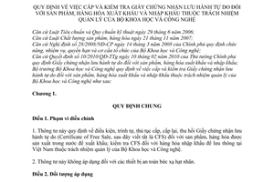 Thông tư 22/2010/TT-BKHCN cấp kiểm tra giấy chứng nhận lưu hành tự do