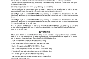 Quyết định 29/2010/QĐ-UBND giao chỉ tiêu kế hoạch đầu tư xây dựng cơ bản