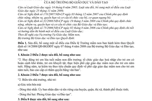 Thông tư 44/2010/TT-BGDĐT sửa đổi Điều lệ Trường mầm non