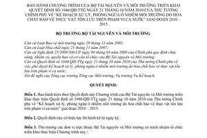 Quyết định 2537/QĐ-BTNMT Kế hoạch xử lý, phòng ngừa ô nhiễm môi trường