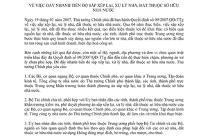 Chỉ thị 2407/CT-TTg  đẩy nhanh tiến độ sắp xếp lại, xử lý nhà, đất