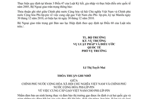 Thông báo hiệu lực cung cấp gạo Việt Nam cho Phi-líp-pin giữa Việt Nam