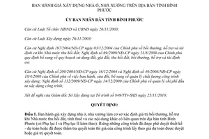 Quyết định 73/2010/QĐ-UBND giá xây dựng nhà ở xưởng trên địa bàn tỉnh Bình phước