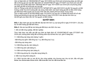 Quyết định 3416/QĐ-UBND giá loại đất trên địa bàn tỉnh Sơn La