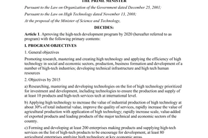 Decision No.2457/QD-TTg 2013 approving the high technology development program
