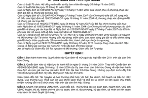 Quyết định 35/2010/QĐ-UBND mức giá đất năm 2011