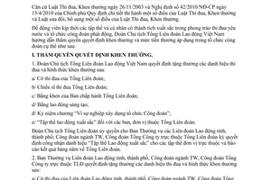 Hướng dẫn 2236/HD-TLĐ thẩm quyền quyết định khen thưởng và mức tiền thưởng