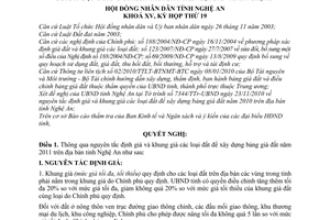 Nghị quyết 343/2010/NQ-HĐND thông qua nguyên tắc định giá khung giá đất