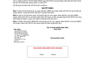 Quyết định số 52/2010/QĐ-UBND chỉ tiêu kế hoạch kinh tế - xã hội Long An