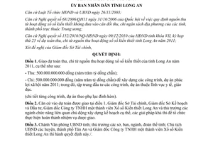 Quyết định 56/2010/QĐ-UBND dự toán thu chi từ nguồn thu hoạt động xổ số 2011