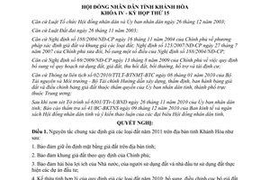 Nghị quyết 14/NQ-HĐND năm 2010 xác định giá đất trên địa bàn tỉnh Khánh Hòa