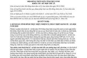 Nghị quyết 09/2010/NQ-HĐND nhiệm vụ phát triển kinh tế xã hội 2011 Trà Vinh