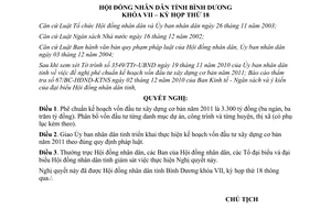 Nghị quyết 27/2010/NQ-HĐND7 kế hoạch vốn đầu tư xây dựng cơ bản 2011 Bình Dương