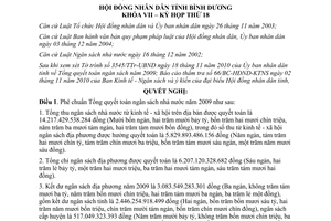 Nghị quyết 28/2010/NQ-HĐND7 Tổng quyết toán ngân sách 2009 Bình Dương
