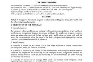 Decision No. 2281/QD-TTg approving the national program on labor safety