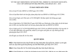 Quyết định 27/2010/QĐ-UBND phân cấp nguồn thu nhiệm vụ chi ngân sách Bình Định