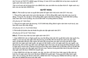 Nghị quyết 342/2010/NQ-HĐND dự toán phân bổ ngân sách nhà nước Nghệ An 2011