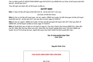 Quyết định 31/2010/QĐ-UBND kế hoạch phát triển kinh tế xã hội 2011 Lai Châu