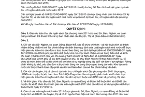 Quyết định 30/2010/QĐ-UBND dự toán thu chi ngân sách địa phương 2011 Lai Châu