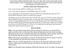 Quyết định 42/2010/QĐ-UBND giá tối thiểu tính thuế tài nguyên của đất khai thác san lấp Kon Tum