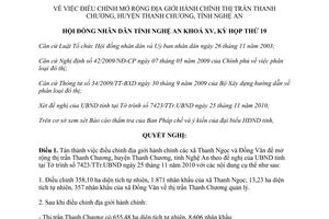 Nghị quyết 356/2010/NQ-HĐND điều chỉnh mở rộng địa giới hành chính thị trấn Thanh Chương Nghệ An