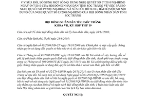 Nghị quyết 22/2010/NQ-HĐND sửa đổi 07/2010/NQ-HĐND bãi bỏ Nghị quyết 19/2007/NQ-HĐND Sóc Trăng