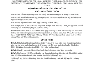 Nghị quyết 31/2010/NQ-HĐND7 phân cấp thu chi tỷ lệ phần trăm phân chia các nguồn thu cấp ngân sách Bình Dương