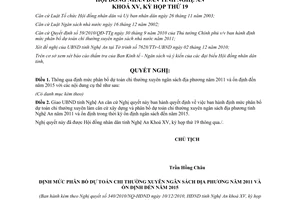 Nghị quyết 340/2010/NQ-HĐND phân bổ dự toán chi thường xuyên ngân sách địa phương 2011 ổn định 2015 Nghệ An