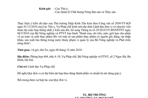 Công văn 6572/BNN-PC thống nhất ý kiến sửa đổi Thông tư 29/2010/TT-BNNPTNT