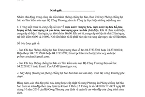 Công văn 12287/BCT-PCLB cung cấp số liệu thủy văn phòng chống lụt bão